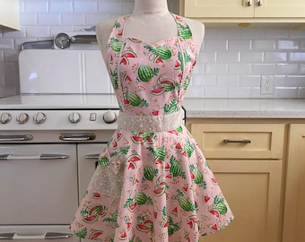 The MAGGIE Vintage Inspired Watermelon on Pink - Full Apron