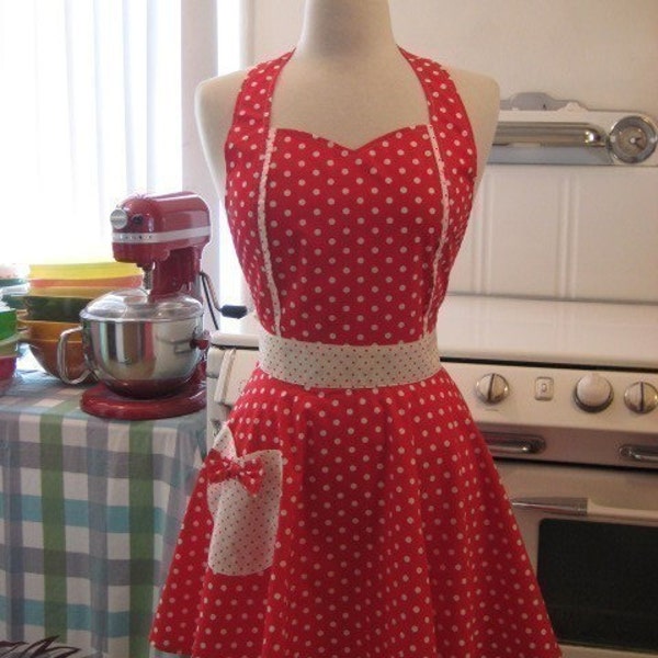 The MAGGIE Vintage Inspired Red and White Polka Dot Full Apron