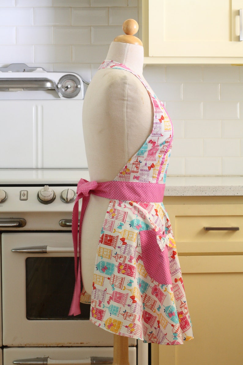 Retro Apron Colorful Bird Cages MAGGIE Etsy