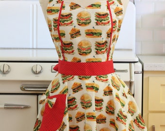 Retro Apron Burgers and Sandwiches on White - MAGGIE