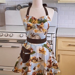 Retro Sweetheart Apron - Bunnies and Chicks on Blue Easter - BELLA