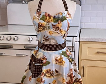 Retro Sweetheart Apron - Bunnies and Chicks on Blue Easter - BELLA