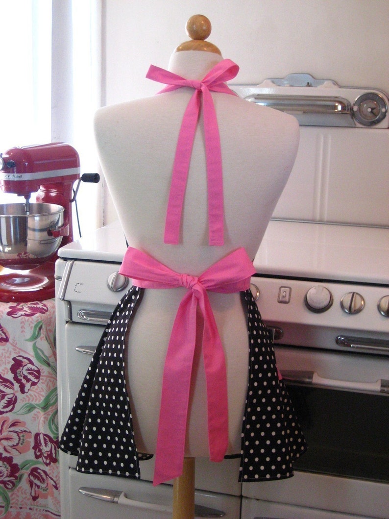 Retro Apron Polka Dot Black White Hot Pink BELLA image 4