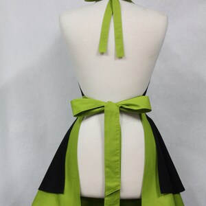 Apron French Maid Solid Black with Lime Green Double Circle Skirt Retro Full Apron image 3