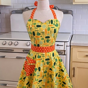 Retro Sweetheart Apron - Carrots, Veggies on Yellow - BELLA