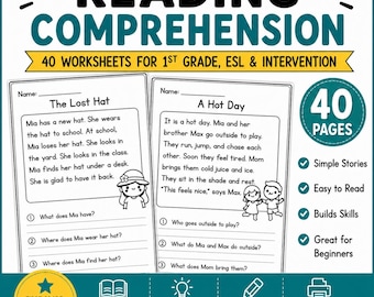 Reading Comprehension Passages | Short Stories with Questions | Kindergarten & 1st Grade ELA Worksheets | No Prep Printable