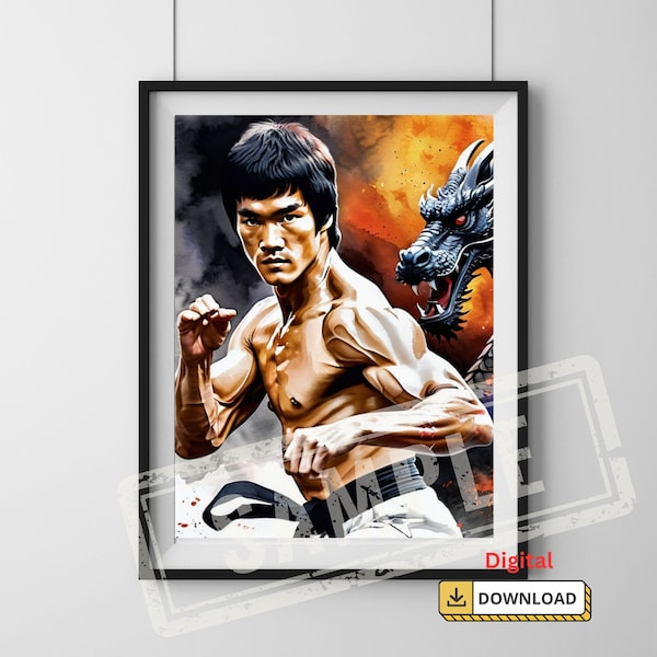 Bruce Lee * Enter the Dragon * Authentic Watercolor Painting, Dragon Cold Blooded Kung fu, Martial Arts,