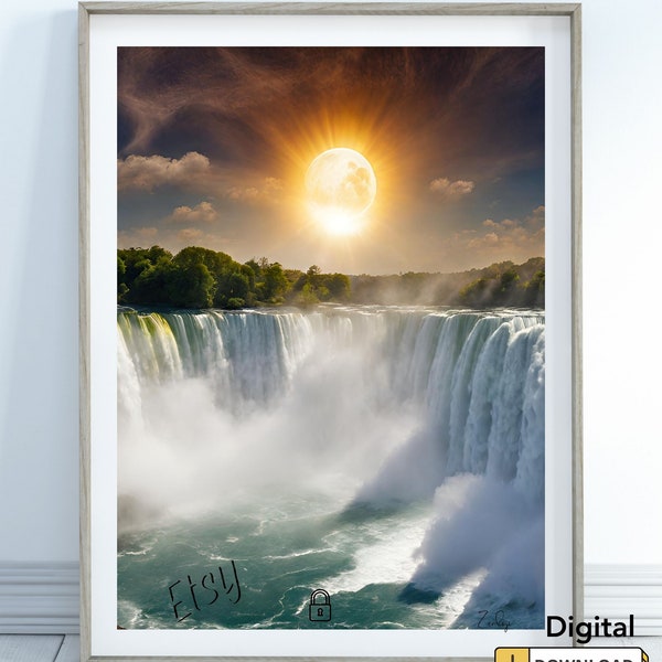 Solar Eclipse Over Niagara Falls, Solar Eclipse, Niagara Falls, Photography, Waterfalls, Digital Image, Home decor, Canvas, Nature, Canada.