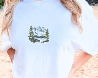 Embroidered Pine Tree Shirt, Pine Tree T Shirt, Camping Shirt, Hiking Shirt, Adventure Shirts, Nature Lover Gift, Comfort Colors Tee