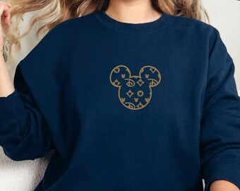 Embroidered Disney Mickey Head Sweatshirt, Mickey Ear Crewneck, Disneyworld Sweaters, Disney Mickey Sweatshirt, Disney Trip Sweatshirt