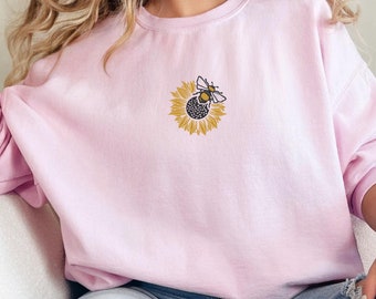 Embroidered Bee and Sunflower Pullover, Positive Sweatshirt, Motivational Crewneck, Inspirational Sweater, Bee Sweatshirt, Sweater With Bee