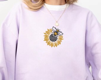 Embroidered Bee and Sunflower Pullover, Positive Sweatshirt, Motivational Crewneck, Inspirational Sweater, Comfort Colors Sweater