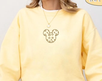 Embroidered Disney Mickey Head Sweatshirt, Mickey Ear Crewneck, Disneyworld Sweaters, Disney Mickey Sweatshirt, Comfort Colors Sweater