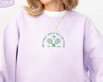 Embroidered Beverly Hills Tennis Club Sweatshirt, Beverly Hills Crewneck, Tennis Club Sweater, California Sweat,  Comfort Colors Sweater