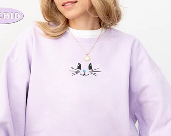 Embroidered Rabbit Sweatshirt, Ladies Bunny Sweater, Cute Rabbit Crewneck, Rabbit Lover Gift, Bunny Face Sweatshirt, Easter Bunny Sweatshirt