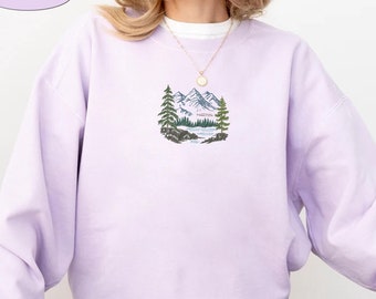 Embroidered Pine Tree Sweatshirt, Pine Tree Crewneck, Camping Sweater, Hiking Sweatshirt, Adventure Sweatshirt, Comfort Colors Sweater