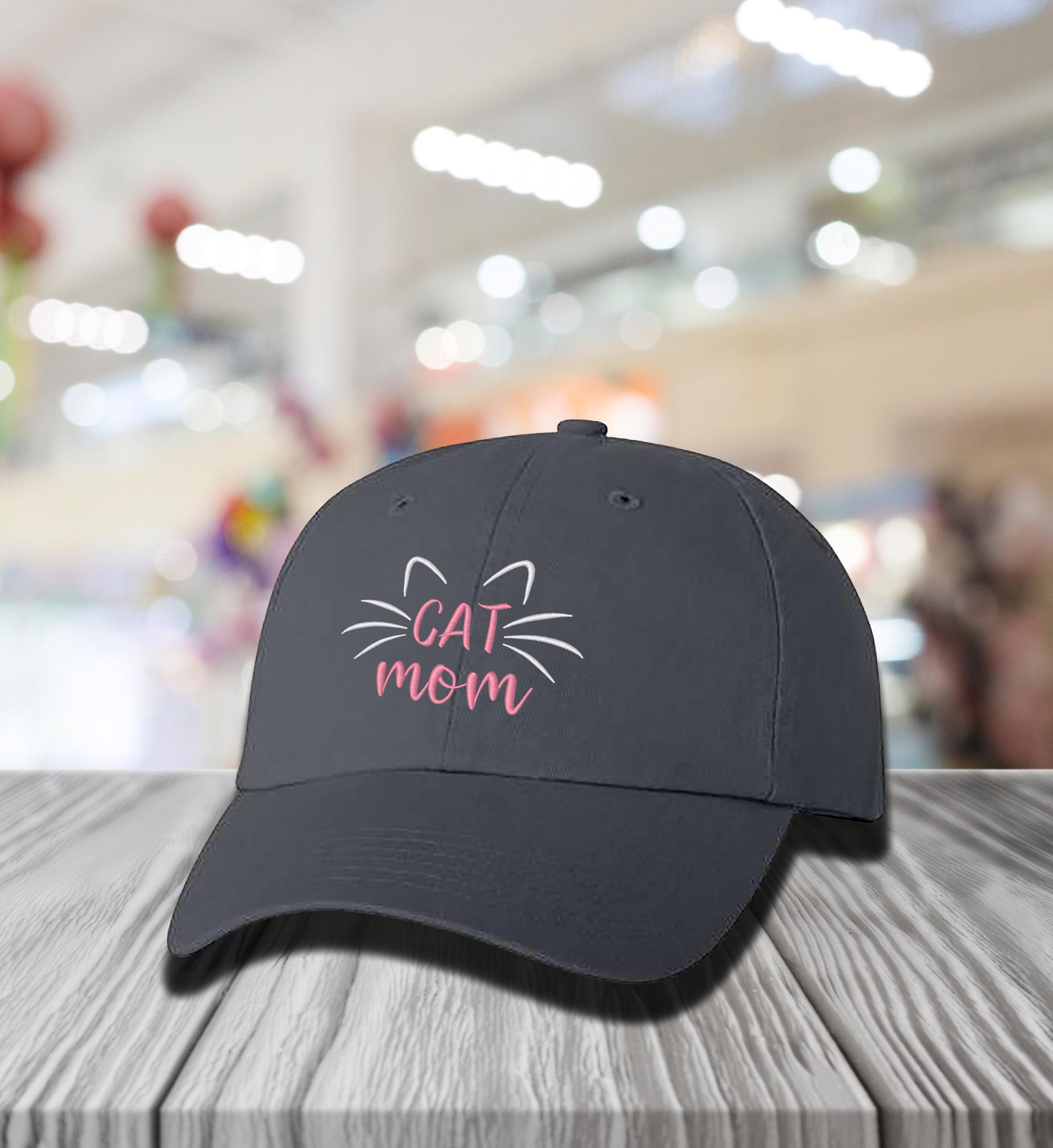 Cat Mom Hat, Cat Mom Gifts  Adjustable Size Baseball Cap Black Embroidered Trendy Black Denim Cap -  main image 3