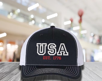 Embroidered USA 1776 Richardson Hat, 1776 4th of July Cap, Patriotic Hat, America est Hat, USA cap