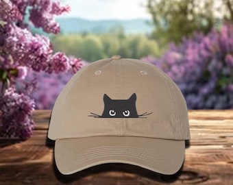 Embroidered Black Cat Baseball Hat, Black Cat Design Cap, Cat Lover Hat, Black Cat Art Cap, Elegant Black Cat Hat
