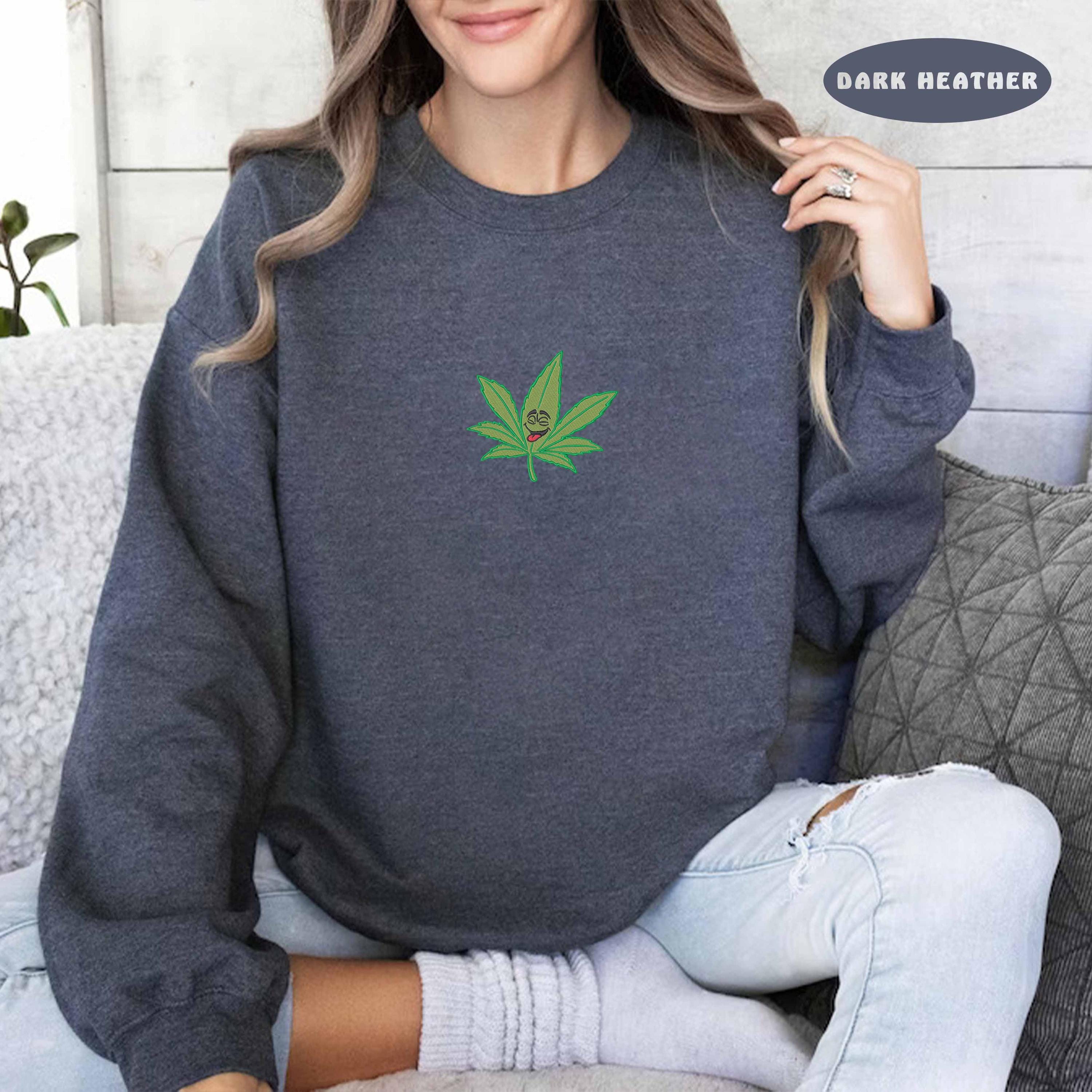 Embroidered Marijuana Sweatshirt, Cannabis Sweater, Weed Crewneck