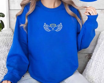 Embroidered Angel Wings Sweatshirt, Guardian Angel Sweatshirt, Religious Sweatshirt, Inspirational Sweatshirt, Christian Women Sweatshirt