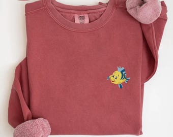Embroidered Flounder Sweater, Flounder Disney Sweater, Flounder Character Sweater, Disney Flounder Sweater, Comfort Colors Sweater