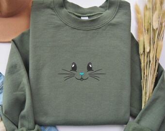 Embroidered Rabbit Sweatshirt, Ladies Bunny Sweater, Cute Rabbit Crewneck, Rabbit Lover Gift, Bunny Face Sweatshirt, Easter Bunny Sweatshirt