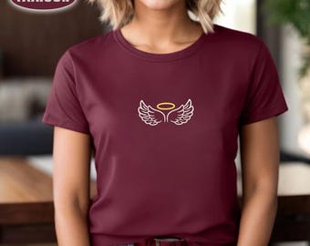 Embroidered Angel Wings Shirt, Guardian Angel Shirt, Religious Shirts, Inspirational Shirt, Prayer Shirt, Christian Women Shirts