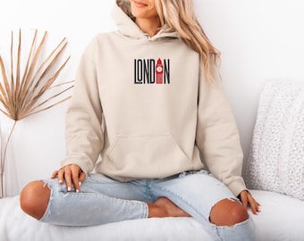 Embroidered London Hoodie, London City Hoodie, Big Ben London Hoodie, Great Britain Hoodie, Explore London Hoodie, London Landmark Hoodie