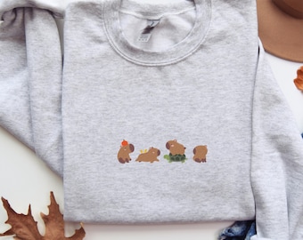 Embroidered Relaxing Capybara Sweatshirt, Cute Otters Sweatshirt, Capybara Clothing, Retro Capybara Tee, Capybara Lover Sweatshirt