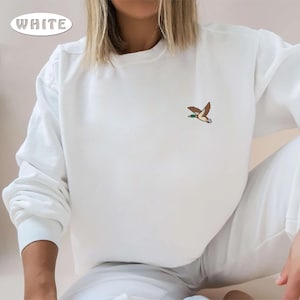 Embroidered Duck Sweatshirt, Animal Lover Sweater, Christmas Sweatshirt, Mallard Duck, Flying Duck Sweatshirt, Duck With Knife Sweatshirt