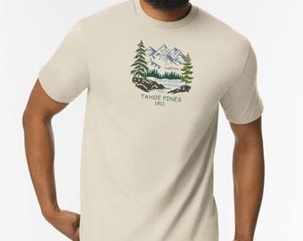 Embroidered Pine Tree Tahoe Pine Shirt, Pine Tree T Shirt, Camping Shirt, Hiking Shirt, Adventure Shirts, Nature Lover Gift, Outdoors Shirt