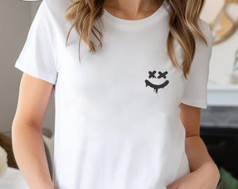 Embroidered X Smile Shirt, Happy Face Tee, Smile Shirt, Happy T-Shirt, Embroidered Tee, Motivational Shirt, Retro Happy Face Shirt