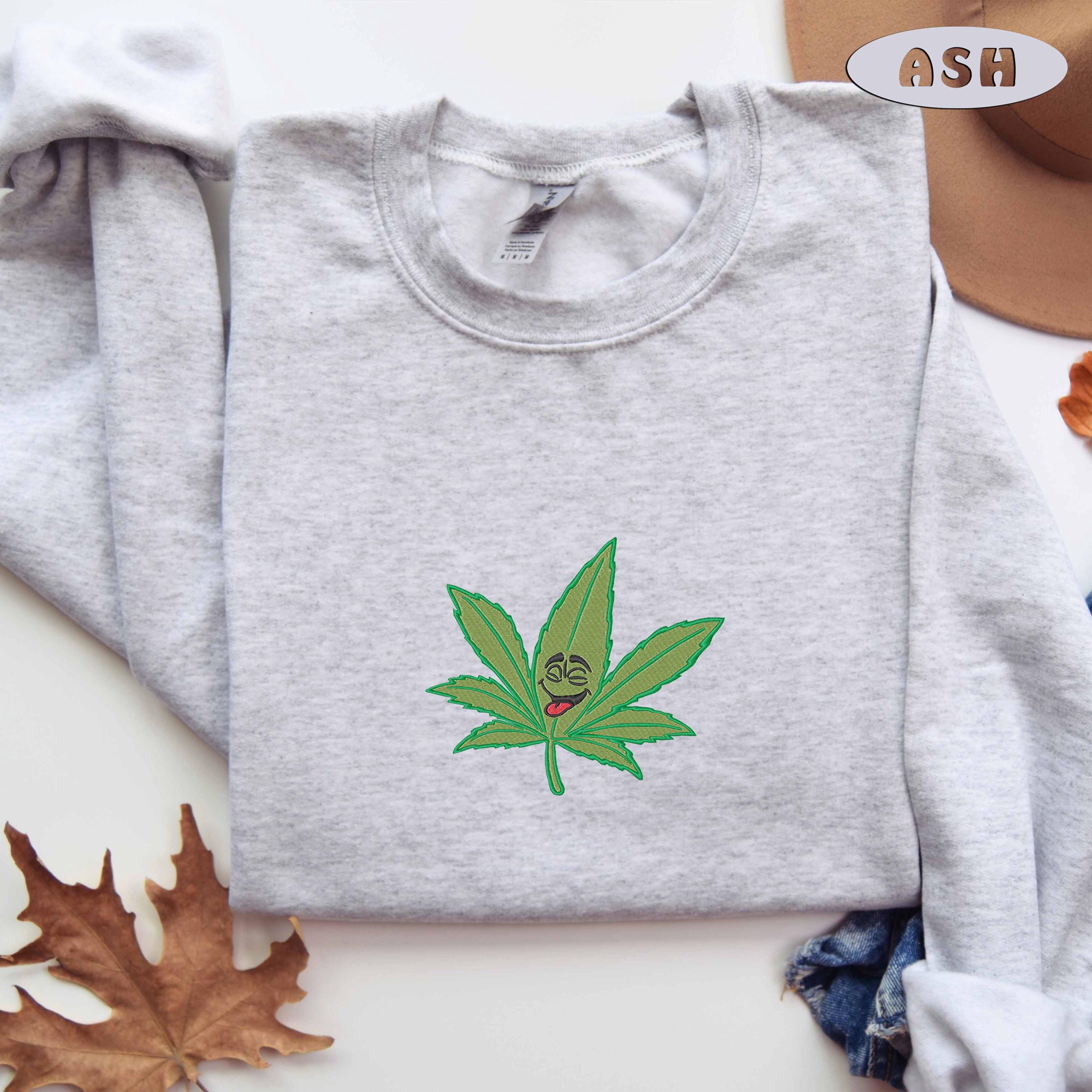 スウェット BUDSPOOL MARIJUANA PRINT CREWNECK Embroidered Marijuana Sweatshirt, Cannabis Sweater, Weed Crewneck