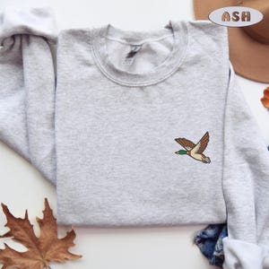 Embroidered Duck Sweatshirt, Animal Lover Sweater, Christmas Sweatshirt, Mallard Duck, Flying Duck Sweatshirt, Duck With Knife Sweatshirt
