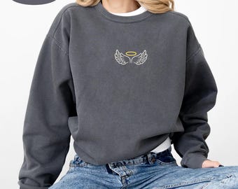 Embroidered Angel Wings Sweatshirt, Guardian Angel Sweatshirt, Religious Sweatshirt, Inspirational Sweatshirt, Comfort Colors Sweatshirt