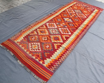 Alfombra Kilim antigua: Alfombra de lana de tejido plano tribal afgano de 1,2 x 3,3 m