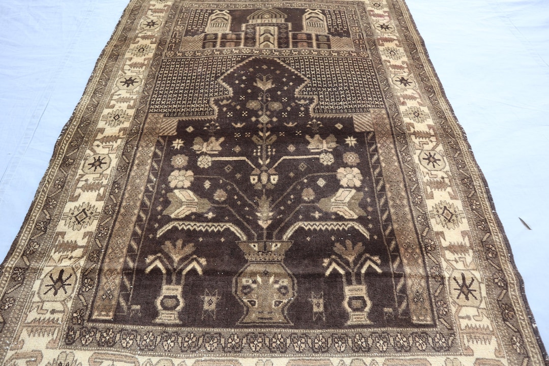 Turkmen Antique Prayer Baluchi Rug, 3.2x4.10 Ft, Afghan Vintage Prayer ...
