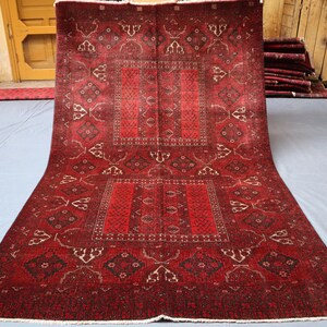 5x8 Ft Antique Turkmen Red Rug: Hand-Knotted Afghan Wool