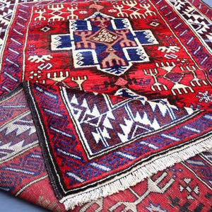 5x7 Red Baluchi Rug: Vintage Afghan Wool Geometric Rug