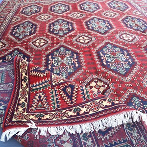 Large Bokhara Rug 6.7x9.4 Ft- Afghan Geometric Bokhara Rug- Handmade Wool Rug- Oriental Turkmen Rug- Tribal Area Rug Bedroom Rug- Office Rug