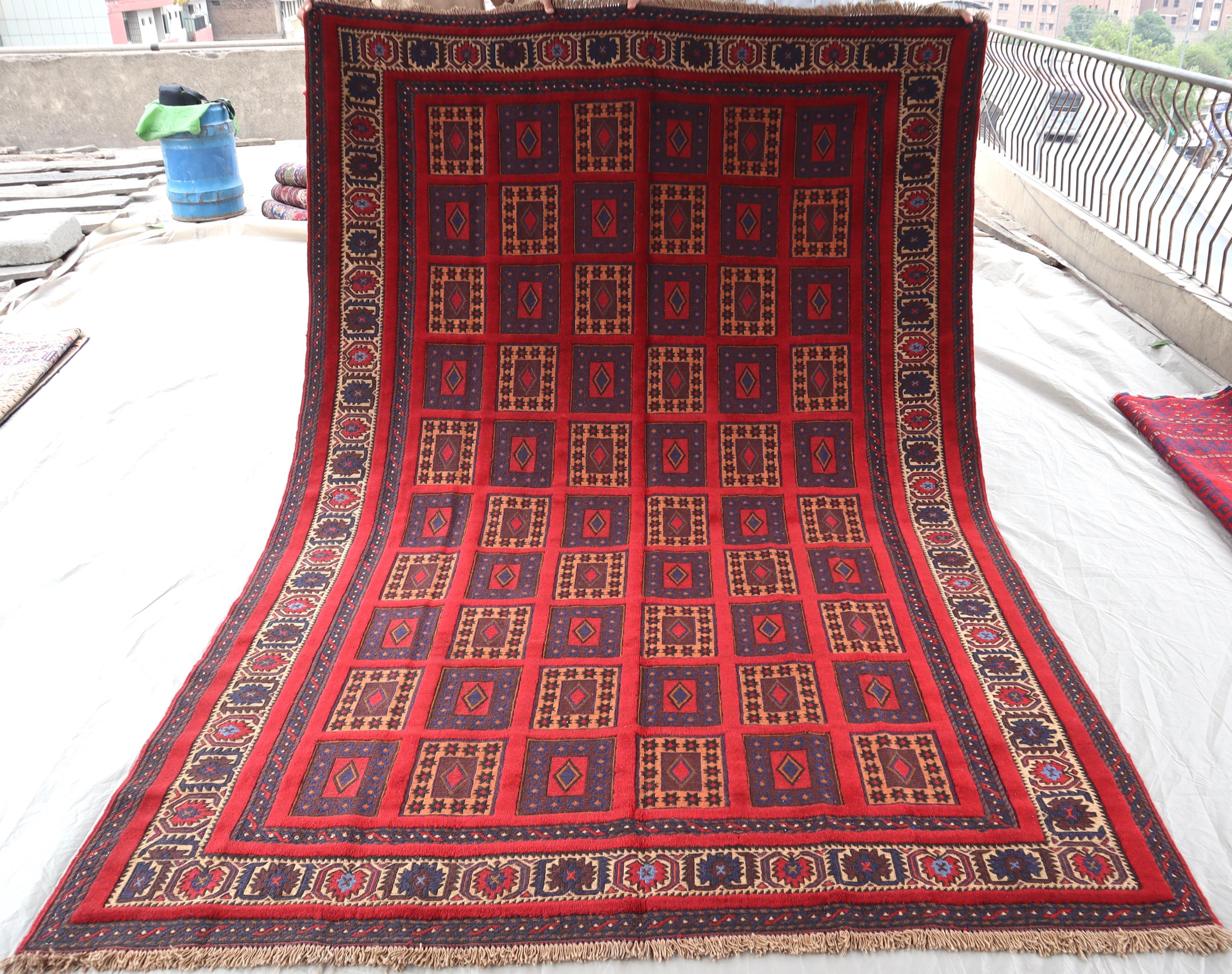 新品　キリムラグ　マット　９７×　６４　アフガニスタン　トルクメン 6 x 9フィートの赤いヴィンテージキリムラグ、伝統的な