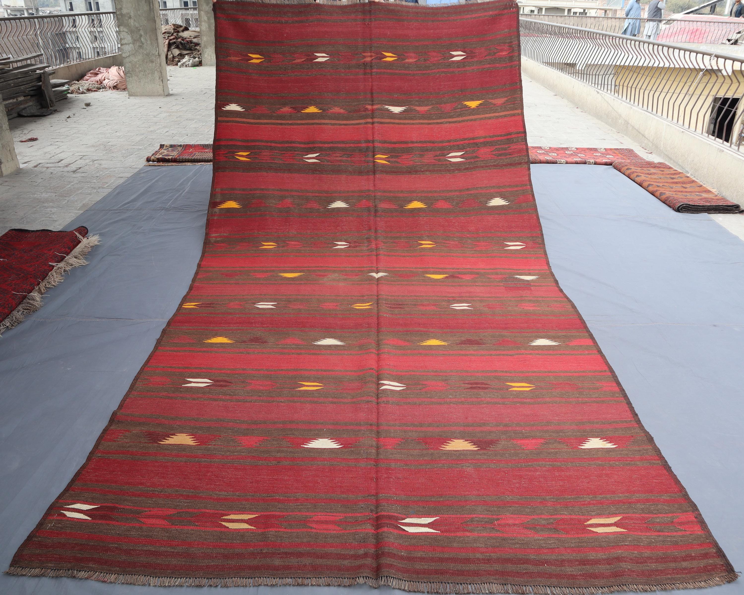 6 x 13フィートのトルクメンキリムラグ：ヴィンテージアフガンフラット