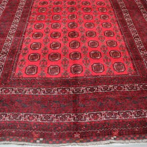 7x9 Afghan Bokhara Rug: Vintage Handmade Wool Ersari Rug