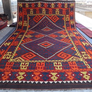 11x19 Ft Extra Large Antique Turkmen Geometric Area rug- Handmade Afghan Flatweave Ghalmory Kilim Rug- Oriental Rug- Bedroom Rug Living Room