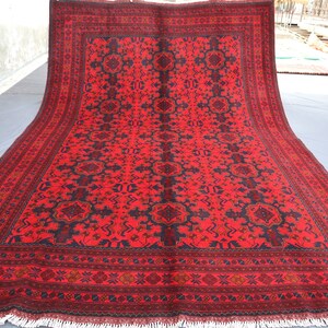 7x10 Red Bukhara Rug: Handmade Afghan Wool Khal Mohammadi Rug