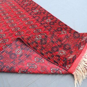 Red Vintage Afghan Rug, 3x6 Ft, Turkmen Hand-knotted Wool Rug, Tribal Antique geometric Oriental Mori Gul Rug, Rug For Living Room Rug 3x6