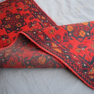 Red Turkmen Bukhara Rug: 2x5 Afghan Wool Hallway Runner