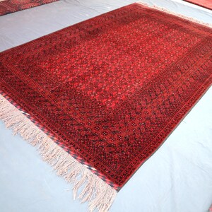 7x9 Red Turkmen Rug: Handmade Wool Bashiri Bukhara Rug