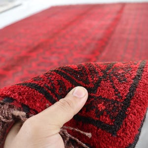 7x10 Red Afghan Bukhara Rug: Handmade Wool Oriental Carpet